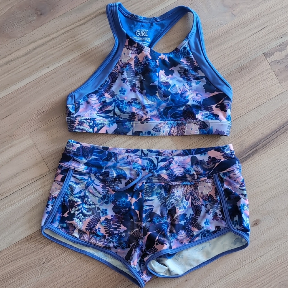 Athleta Girls Blue and Pink Two Piece Swimsuit